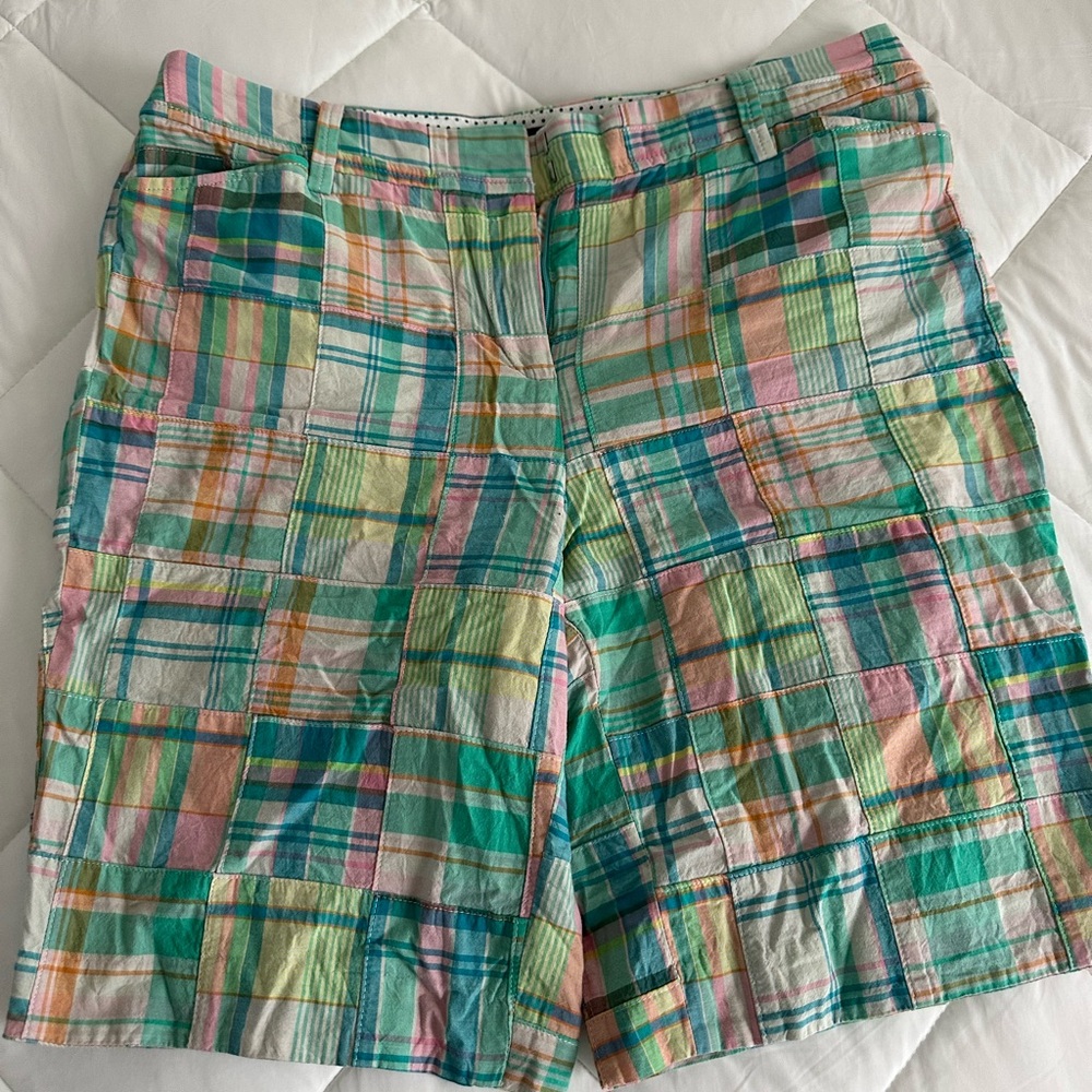 Talbots Green and Blue Madras Plaid Flat Front Women’s Shorts - Picture 7 of 7